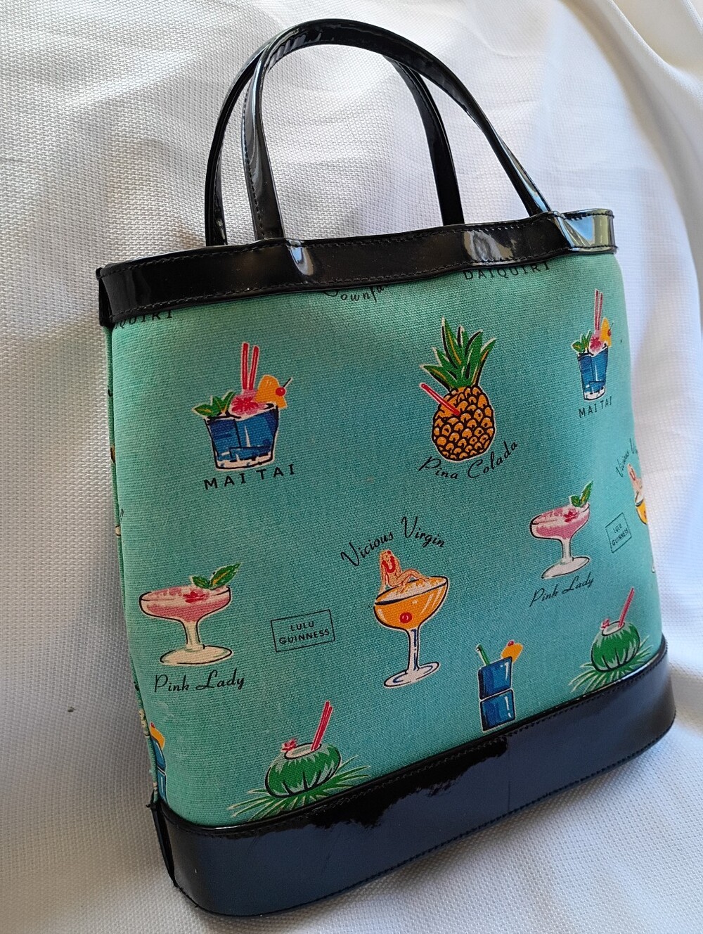 Lulu Guinness Tropical Cocktail Bag Teal Black Whimsical Women's Handbag - Picture 3 of 11